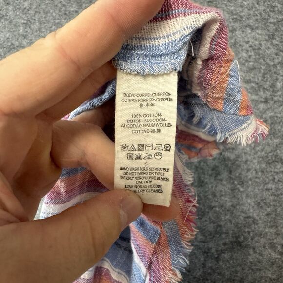 Free People Flowy Mini Dress Boho Raw Hem Multicolor Stripes Short Sleeve Size S - Picture 5 of 7